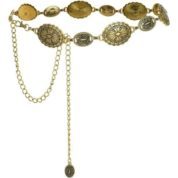 ILuvatar Gold Waist Chain Western Concho Belt Turquoise Stone Punk Style - Picture 1 of 8